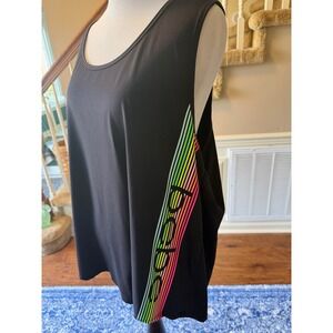 Bebe Sport Womens Black Rainbow Logo Graphic Athletic Tank Top 2X Sleeveless Gym